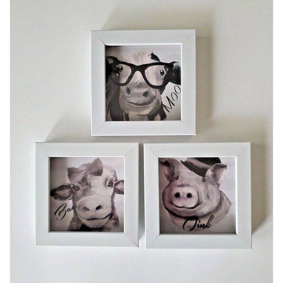 Always Home INT Set 3 White Framed Ready To Hang Small Farmhouse Animal Pictures - Picture 11 of 11